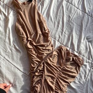 Long Beige Body-Con Dress